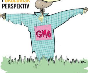 Omslag til boken GMO i økologisk perspektiv. Tegning av fugleskremsel.