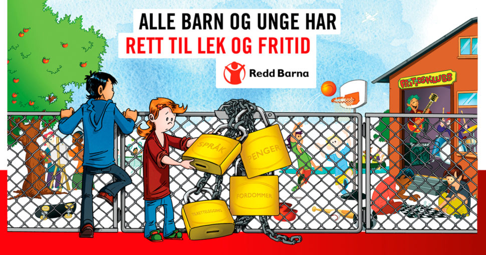 Illustrasjon av barn som leker og andre barn som blir holdt utenfor