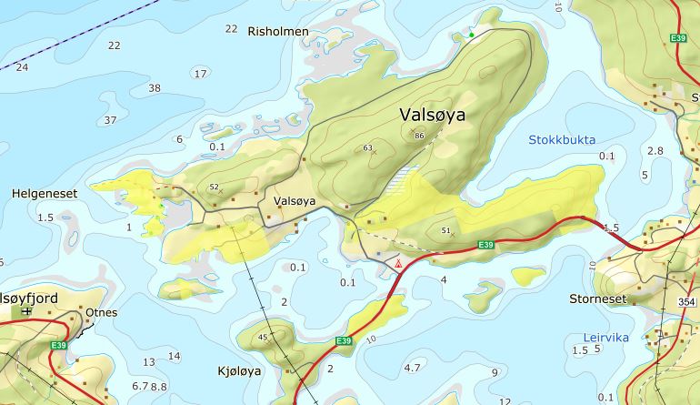 Kart over Valsøy i Arasvikfjorden i Nordmøre