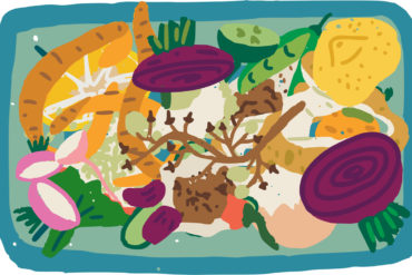 Tegnet illustrasjon av kompostbøtte