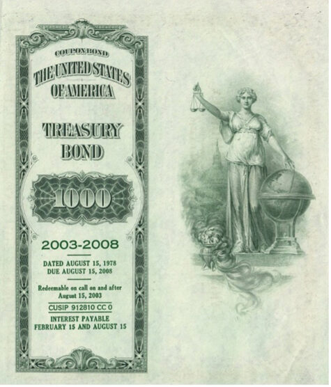 Et amerikansk Treasury Bond-dokument.